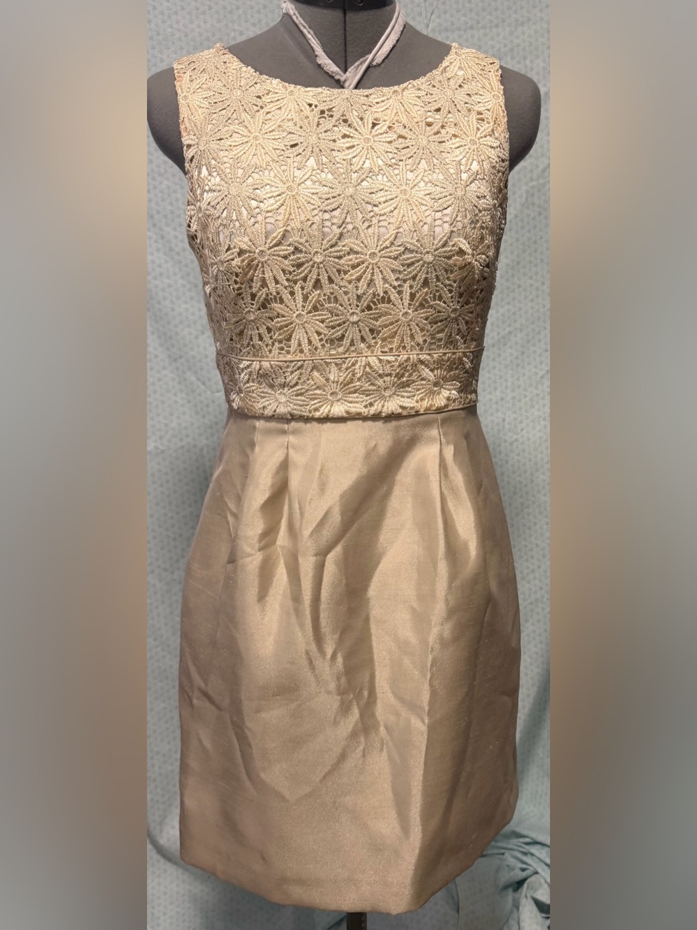 Lace Bodice Champagne Midi Dress